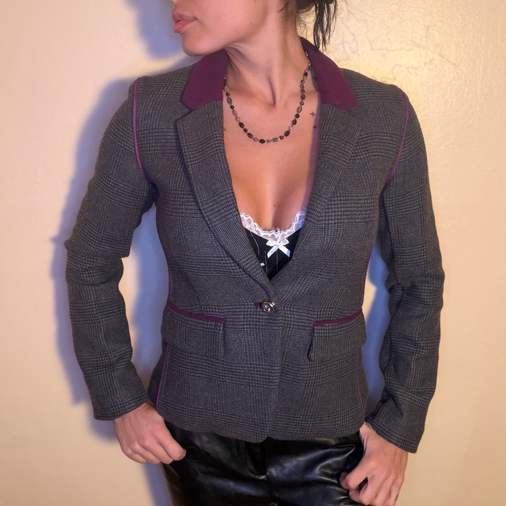 Juicy Couture Preppy Tailored Gray and Purple Blazer Y2K